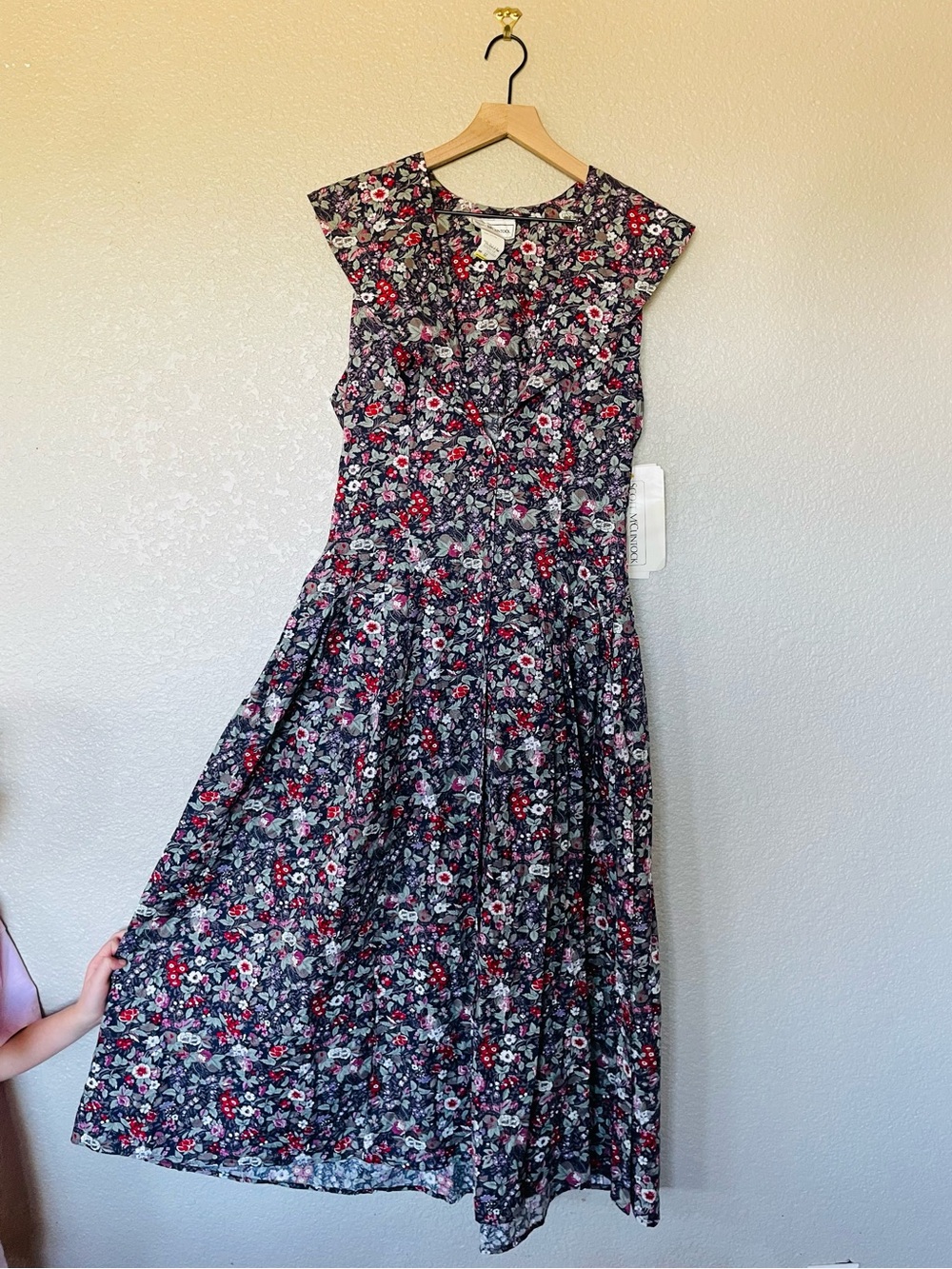 Vintage Jessica McClintock Sailor Collar Button Front Floral Midi Dress